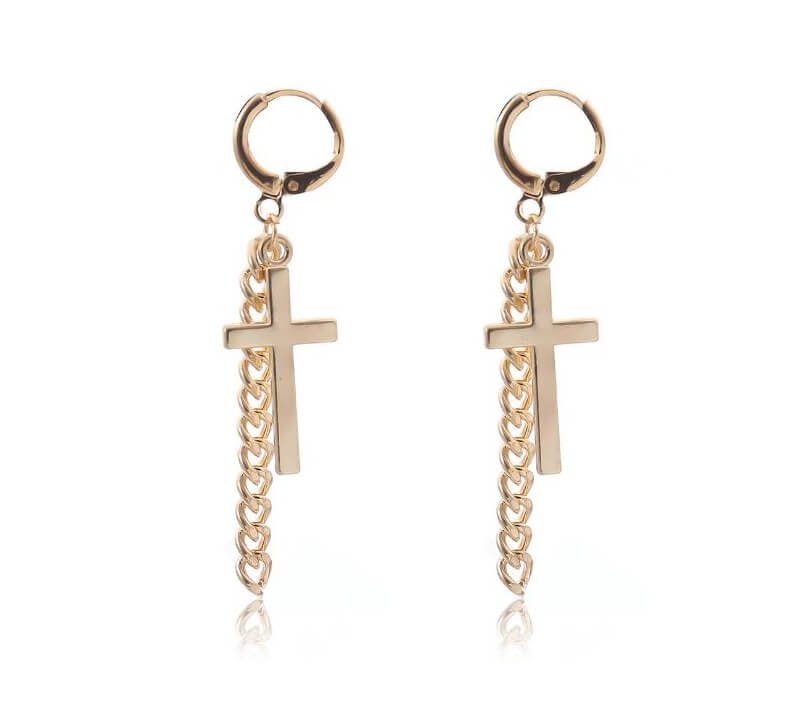 Cross earrings tassel chain stitching earrings