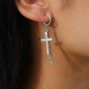 Cross earrings tassel chain stitching earrings