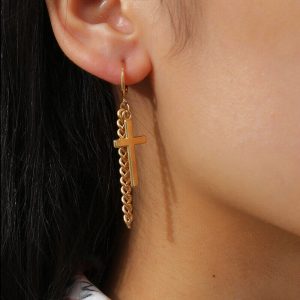 Cross earrings tassel chain stitching earrings