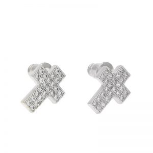 Cross micro-set zircon copper stud earrings