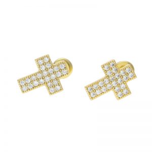 Cross micro-set zircon copper stud earrings