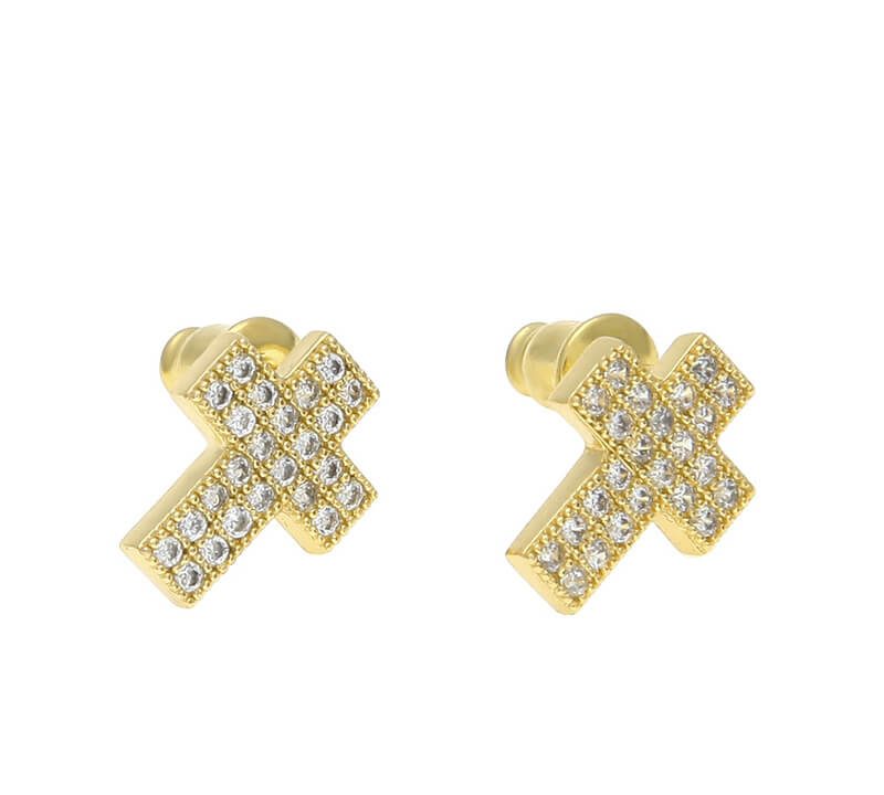 Cross micro-set zircon copper stud earrings