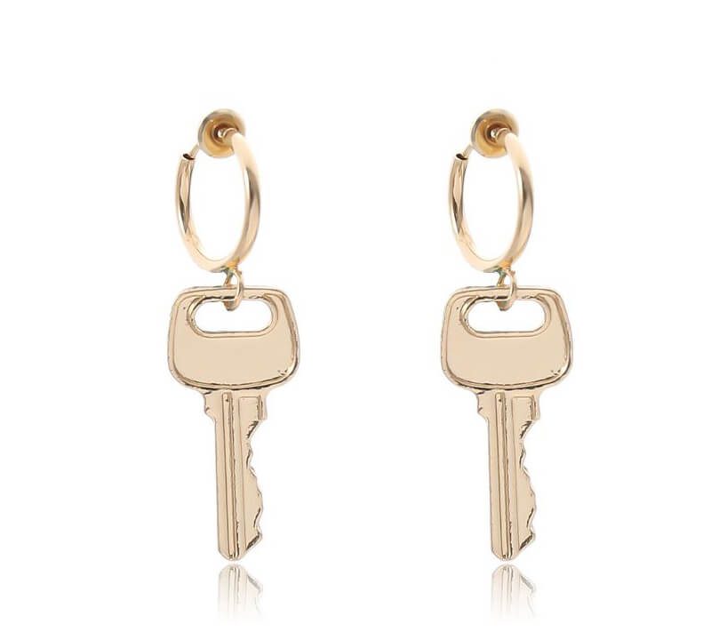 Metal key geometric earrings