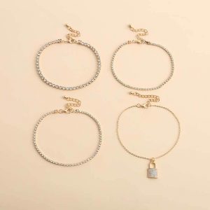 Rhinestone anklet Vintage micro inlaid lock-shaped anklet