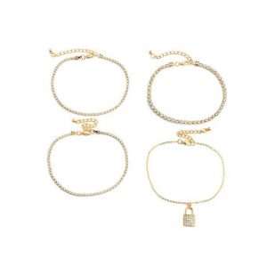 Rhinestone anklet Vintage micro inlaid lock-shaped anklet