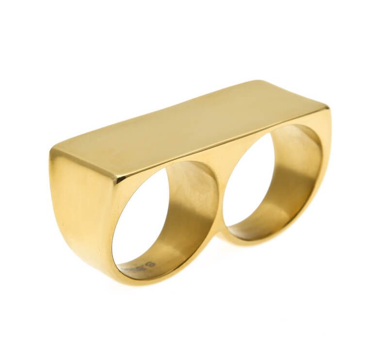 Two Finger Ring Hip Hop Gold Plated Ring