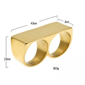 Two Finger Ring Hip Hop Gold Plated Ring