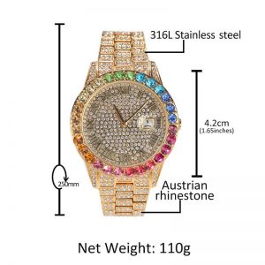 Diamond rainbow gradient calendar quartz watch