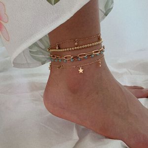 Star anklet Beach round bead tassel anklet