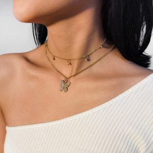 Diamond butterfly pendant necklace