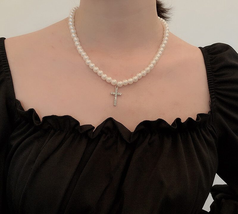 pearl cross necklace