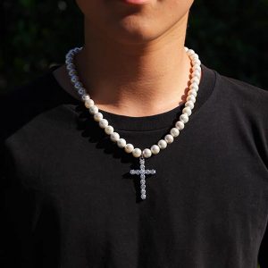 Pearl cross pendant necklace