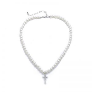 Pearl cross pendant necklace